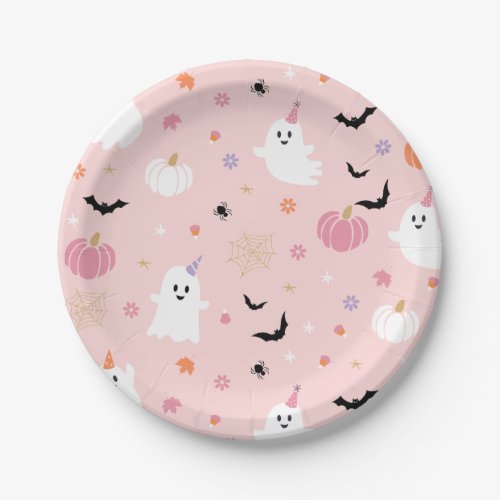 Halloween Cute Dusty Pink Ghost Paper Plates