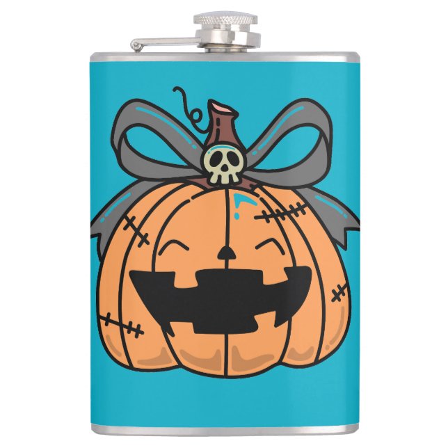 Halloween,Cute Face Pumpkin,Funny ,Jack O' Lantern Flask (Front)