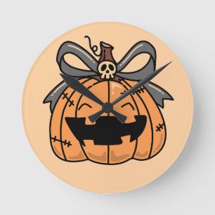 Halloween, Cute Face Pumpkin Round Clock