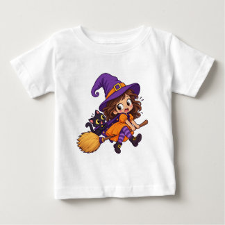 Halloween Cute Flying Witch Design for Baby Jersey T-Shirt