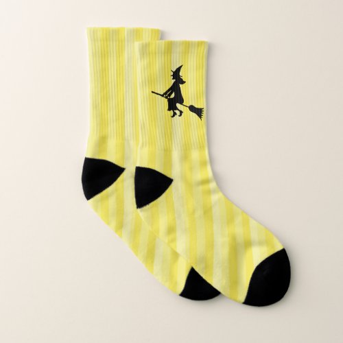 Halloween Cute Flying Witch Full Moon Whimsical Socks