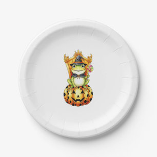 Halloween Cute Frog on Pumpkin Paper Plates