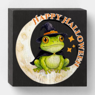 Halloween Cute Frog Toad Witch Wooden Box Sign