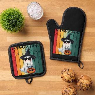 Halloween cute funny ghost pumpkin gift ideas oven mitt & pot holder set