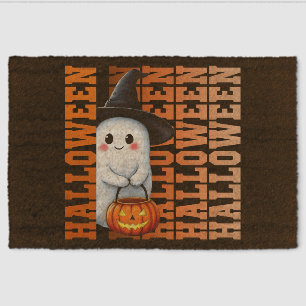 Halloween Cute Funny Ghost Typography gift ideas Fiber Doormat