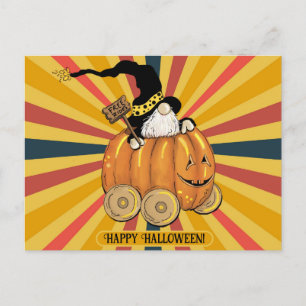 Halloween Cute Funny Gnome Pumpkin Colorful Postcard