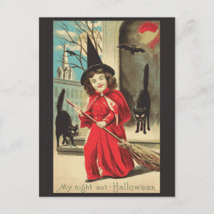Halloween Cute Funny Vintage Witch Postcard
