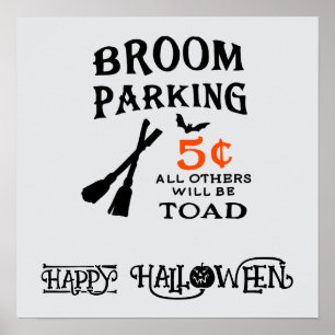 Halloween Cute Funny Whimsical Broom Poster