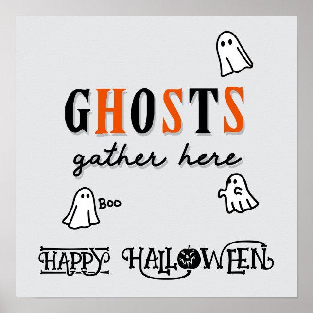 Halloween Cute Funny Whimsical Ghosts Poster (Front)