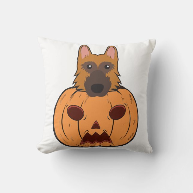 Halloween Cute German Shepherds Stuck In A Pumpkin Throw Pillow (Front)