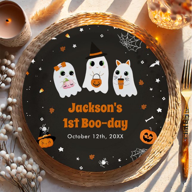 Halloween Cute Ghost 1st Birthday Spooktacular Paper Plates (Creator Uploaded)