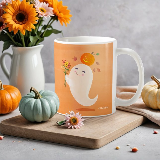 Halloween Cute Ghost and Flowers Coffee Mug (Creator Uploaded)