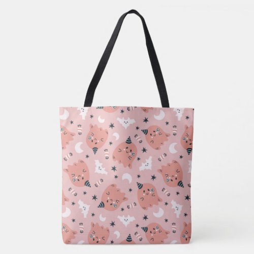 Halloween Cute Ghost Bats Stars and Moons  Tote Bag