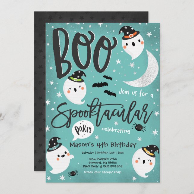Halloween Cute Ghost Birthday Party Spooktacular Invitation (Front/Back)