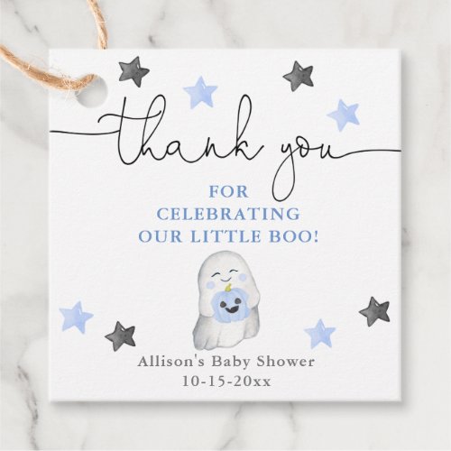 Halloween cute ghost blue white boy baby shower favor tags