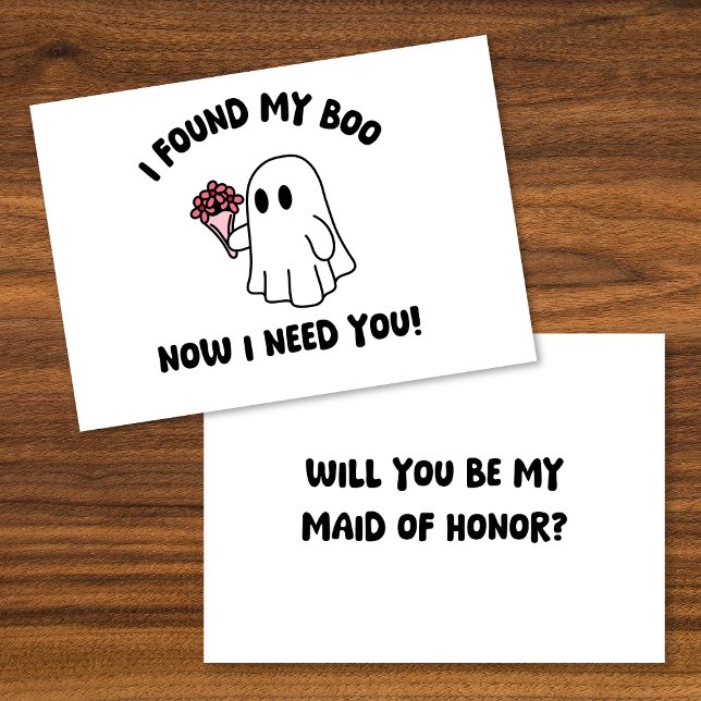 Halloween Cute Ghost Boo Maid of Honor Proposal Card (Pop the question with this cute ghost-themed Maid of Honor proposal card for Halloween lovers!)