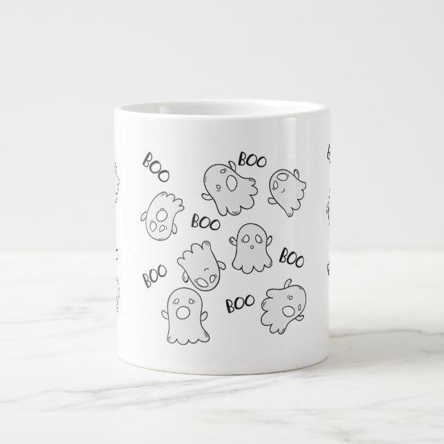 Halloween Cute Ghost Boo Pattern Giant Coffee Mug (Front)