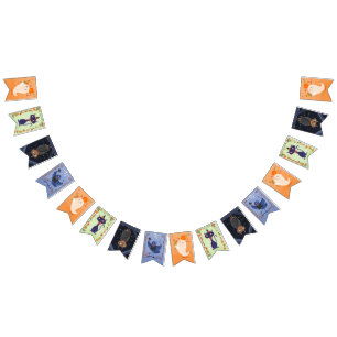 Halloween Cute Ghost, Cat, Bat and Raven Bunting Flags
