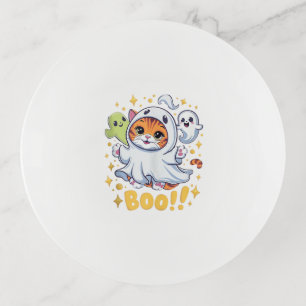 Halloween Cute Ghost Cat Boo Funny Cat BOO Kitty H Trinket Tray
