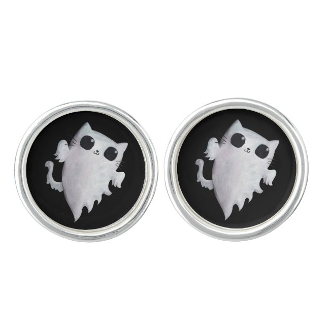 Halloween cute ghost cat cufflinks (Front)