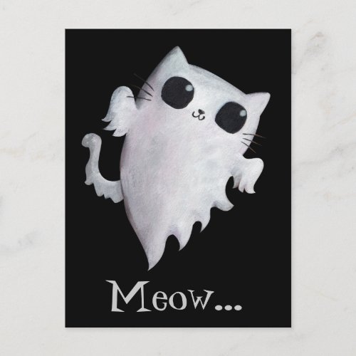 Halloween cute ghost cat postcard