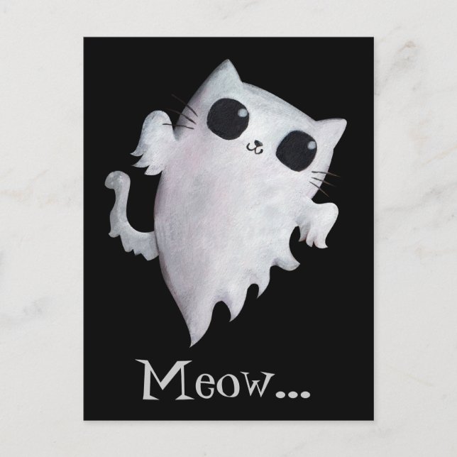 Halloween cute ghost cat postcard (Front)