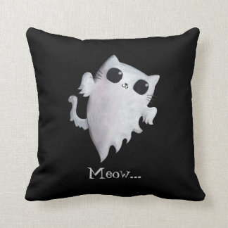 Halloween cute ghost cat throw pillow