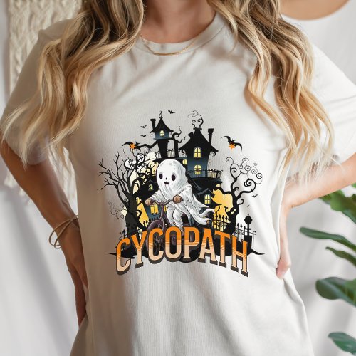 Halloween Cute Ghost Cycle Cycopath Funny  T_Shirt