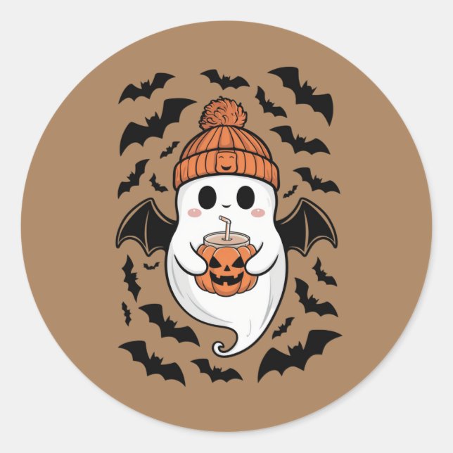 Halloween Cute Ghost  Fall Spooky Season Gift Classic Round Sticker (Front)