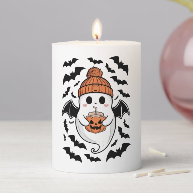 Halloween Cute Ghost  Fall Spooky Season Gift Pillar Candle (In Situ)