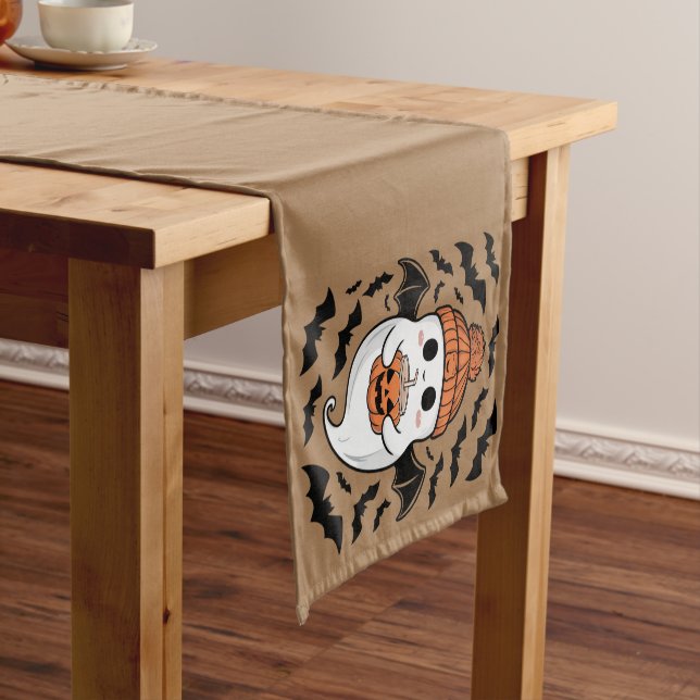 Halloween Cute Ghost  Fall Spooky Season Gift Short Table Runner (In Situ)