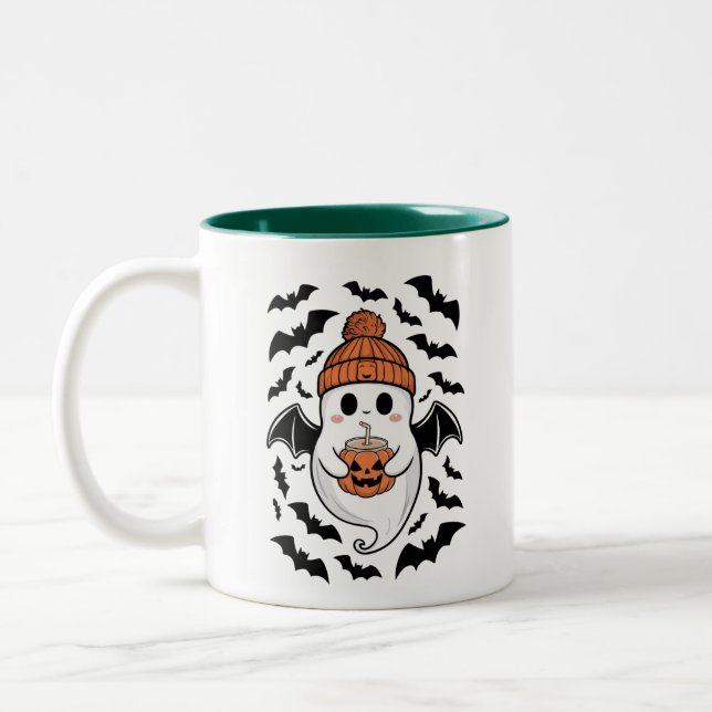Halloween Cute Ghost  Fall Spooky Season Gift Two-Tone Coffee Mug (Left)