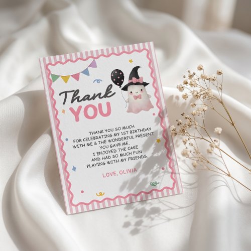 Halloween Cute Ghost Girl Birthday Thank You Card