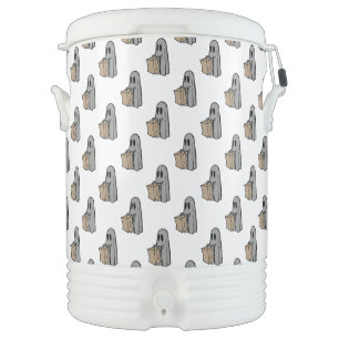 Halloween, Cute Ghost Gray, Trick Or Treat, Boo Beverage Cooler