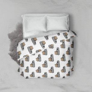 Halloween, Cute Ghost Gray, Trick Or Treat, Boo Duvet Cover