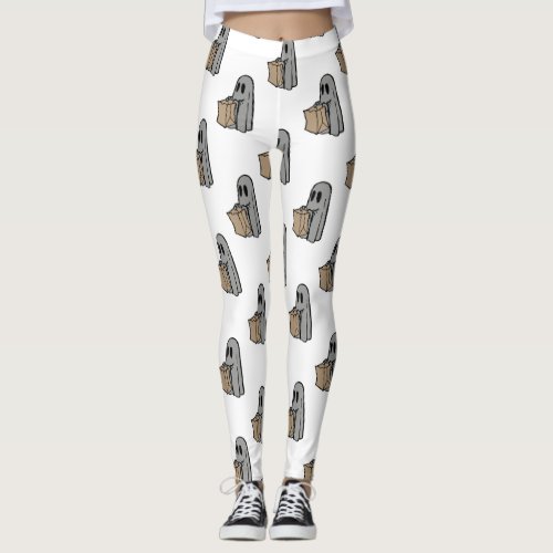 Halloween Cute Ghost Gray Trick Or Treat Boo Leggings