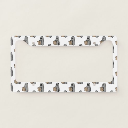 Halloween Cute Ghost Gray Trick Or Treat Boo License Plate Frame