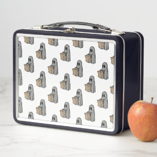 Halloween, Cute Ghost Gray, Trick Or Treat, Boo Metal Lunch Box
