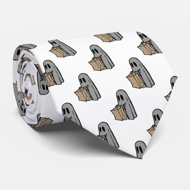 Halloween, Cute Ghost Gray, Trick Or Treat, Boo Neck Tie (Rolled)