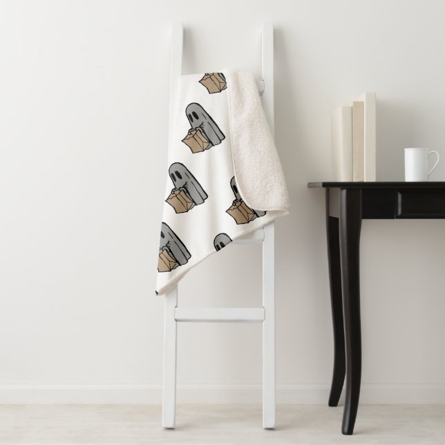 Halloween, Cute Ghost Gray, Trick Or Treat, Boo Sherpa Blanket (In Situ)
