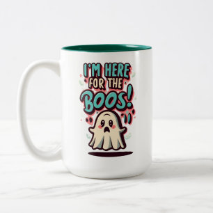 Halloween: Cute Ghost, "I'm Here For The Boos!" Tw Two-Tone Coffee Mug