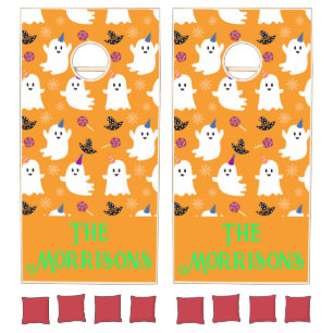 Halloween Cute Ghost Orange Cornhole Set