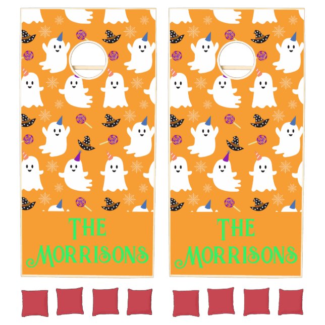 Halloween Cute Ghost Orange Cornhole Set (Set)