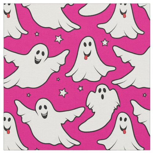Halloween Cute Ghost Pattern on Pink Fabric