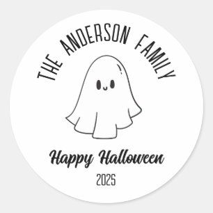 Halloween Cute Ghost Personalized Name Year Classic Round Sticker