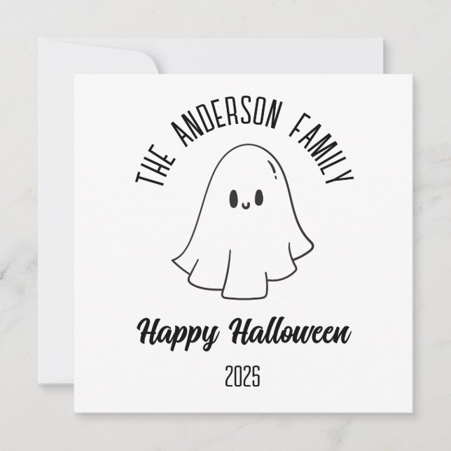 Halloween Cute Ghost Personalized Name Year Holiday Card (Front)