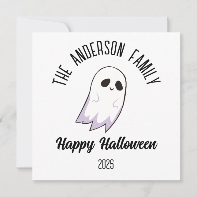 Halloween Cute Ghost Personalized Name Year Holiday Card (Front)