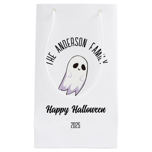 Halloween Cute Ghost Personalized Name Year Small Gift Bag (Front)