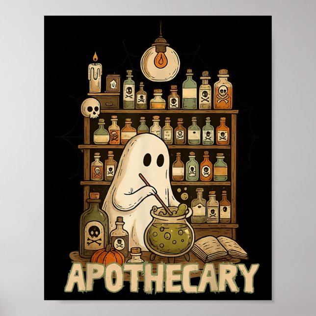 Halloween Cute Ghost Pharmacy Tech Apothecary Witc Poster (Front)
