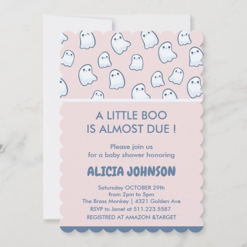 Halloween cute ghost pink baby shower invitation